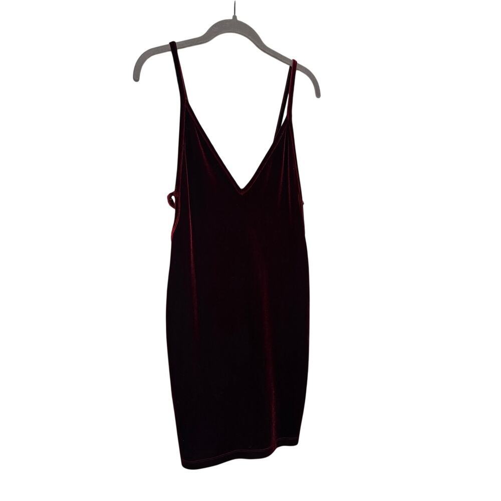 American Apparel Burgundy Velvet Bodycon Mini Dress Spaghetti Strap Size M - Picture 3 of 10
